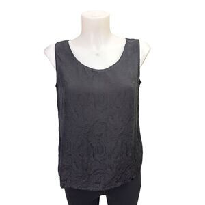 SILX Black Vintage Round Neck Breezy Lightweight 100%‎ Silk Tank Top Medium